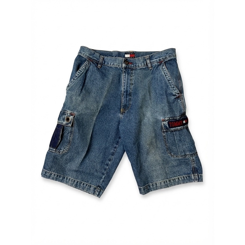 Vintage Tommy Hilfiger Cargo Denim Shorts Mens 33 Blue Baggy 90s RN77806 CA20781